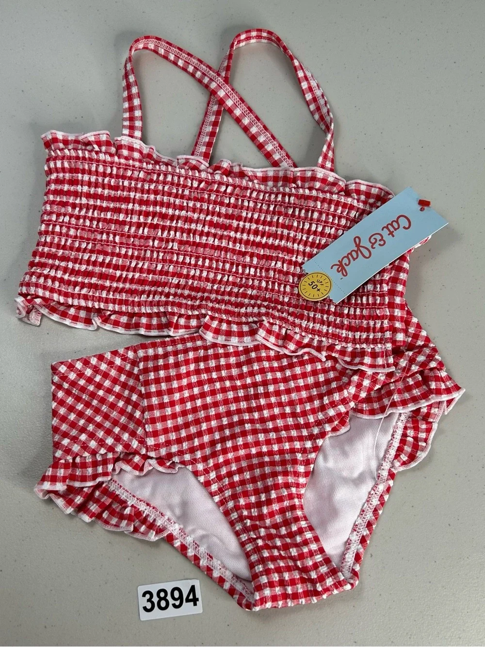 New Cat & Jack Baby Girl 4T Set Of 2 Swimsuits Bathing Suit Tankini Red Purple